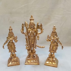 Handmade Panchaloha Lord Murugan With Valli Deivani - Set of 3 Copper Idols (4 inch)