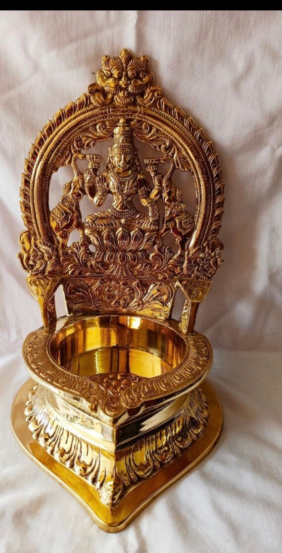 12 inch 500ml Brass Gajalakshmi Vilakku Copper Lakshmi Diya Deepam