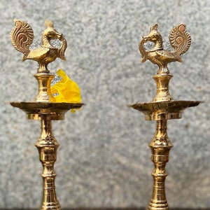 Brass Annapakshi or Lotus Kuthu Vilakku or Traditional Oil Lamp (Set of 2, Brass Pooja Lamp, Diya for Pooja, Brass Diya, Brass Vilakku)