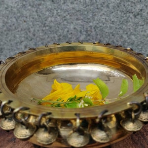 Traditional Brass Urli with Bells for Floating Flowers