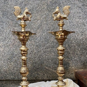 Brass Annapakshi Traditional Oil Lamp (Set of 2, Brass Pooja Lamp, Diya for Pooja, Brass Diya, Brass Vilakku)