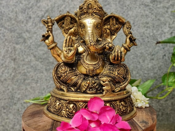Brass Dancing Ganesha Set 6 Inch Lord Ganesha Statue 