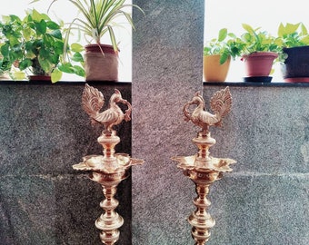 Handmade 5ft Brass Annapakshi Kuthu Vilakku with Handmade Nagas Work - Pooja Oil Lamp