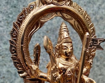8 inch Handmade Panchalogam Lord Murugan with Peacock - Customizable Copper Statue