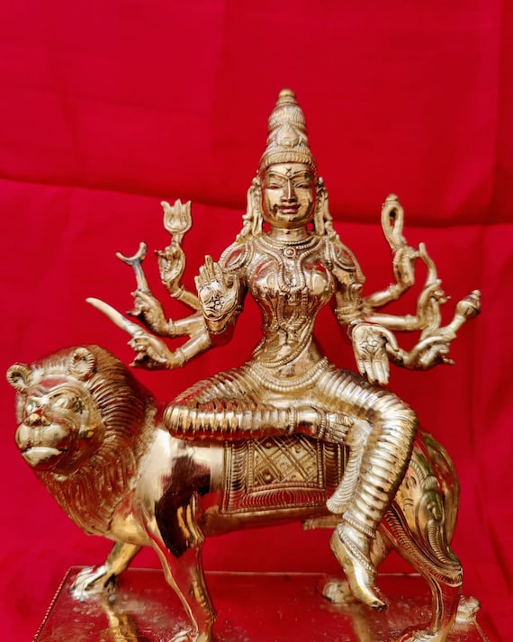 Traditional Handmade 10” Durga Devi Panchaloha Copper Idol