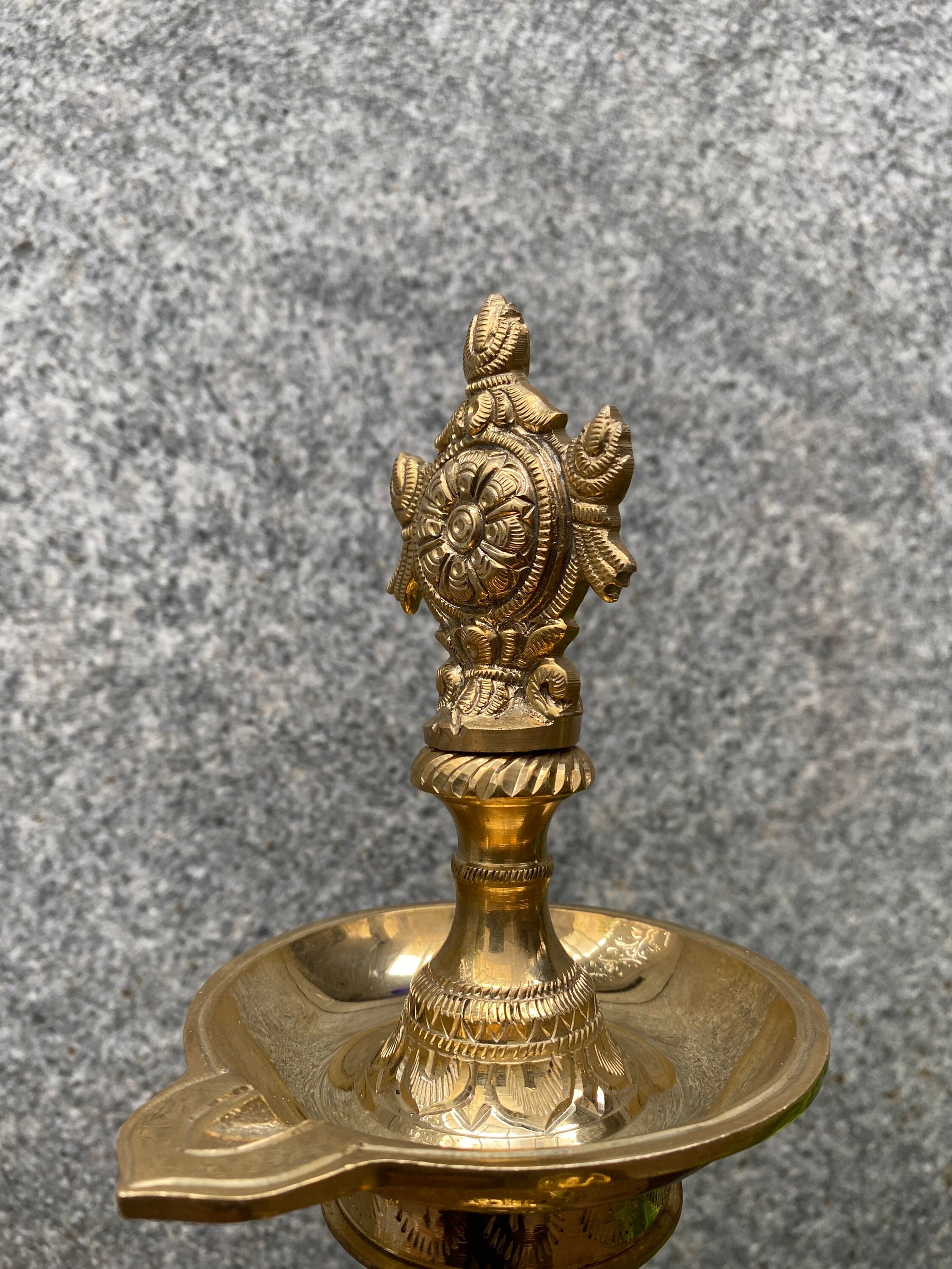 14 inch Brass Single faced Sangu Chakaram Kuthu Vilakku Set