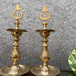 14 inch Brass Kuthu Vilakku (Diya for Pooja, Brass oil lamp, Annapakshi Vilakku, Agamugam Deepam, Pooja Deepam)