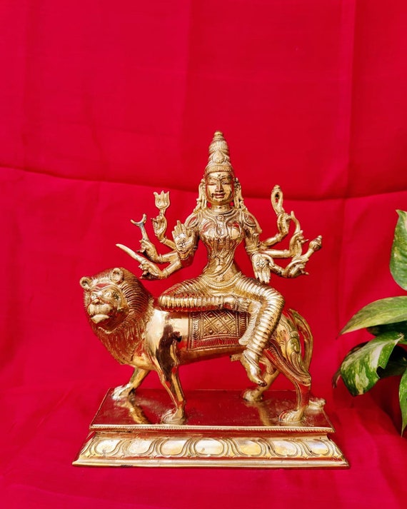 Traditional Handmade 10” Durga Devi Panchaloha Copper Idol