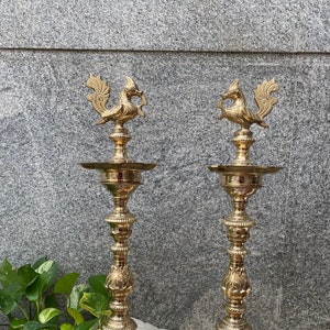 23 to 36 inch Brass Annapakshi Vilakku or Traditional Oil Lamp (Set of 2, Brass Pooja Lamp, Diya for Pooja, Brass Diya, Brass Vilakku)