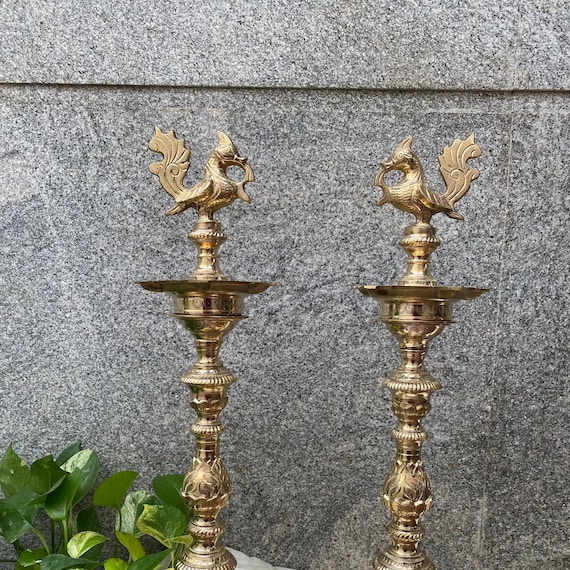 23 to 36 Inch Brass Annapakshi Vilakku or Traditional Oil Lamp set