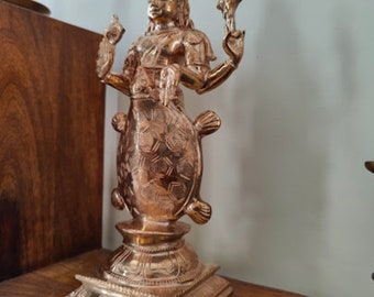 Divine 11” Handmade Panchaloha Lord Kurma Avatar of Vishnu - Customizable Copper Statue