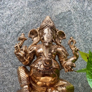 11” inch Panchaloham Panchaloha Ganesh Statue, Ganapathi Idol, Vinayakar Statue (Traditional, Handmade, Copper Ganesh, Home, Temple)