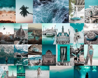 Teal Wall Picture Etsy Artivo peach teal aesthetic wall collage kit, 50 set 4x6 inch, vsco girls bedroom decor, orange boho dorm wall decor, photo collection. etsy