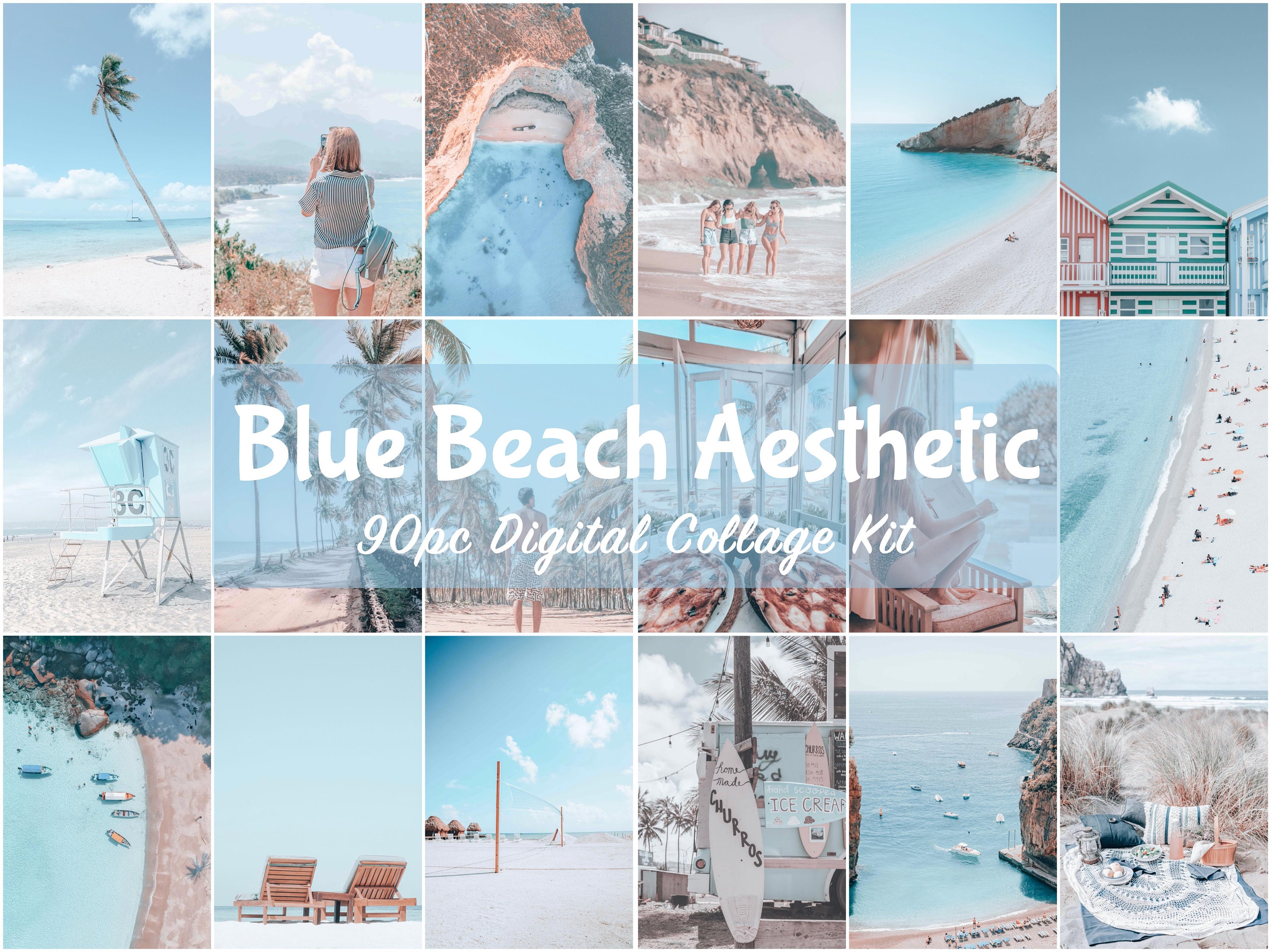 Blue Beach Collage Kit Coastal Wall Collage Kit 90 Pcs Etsy UK