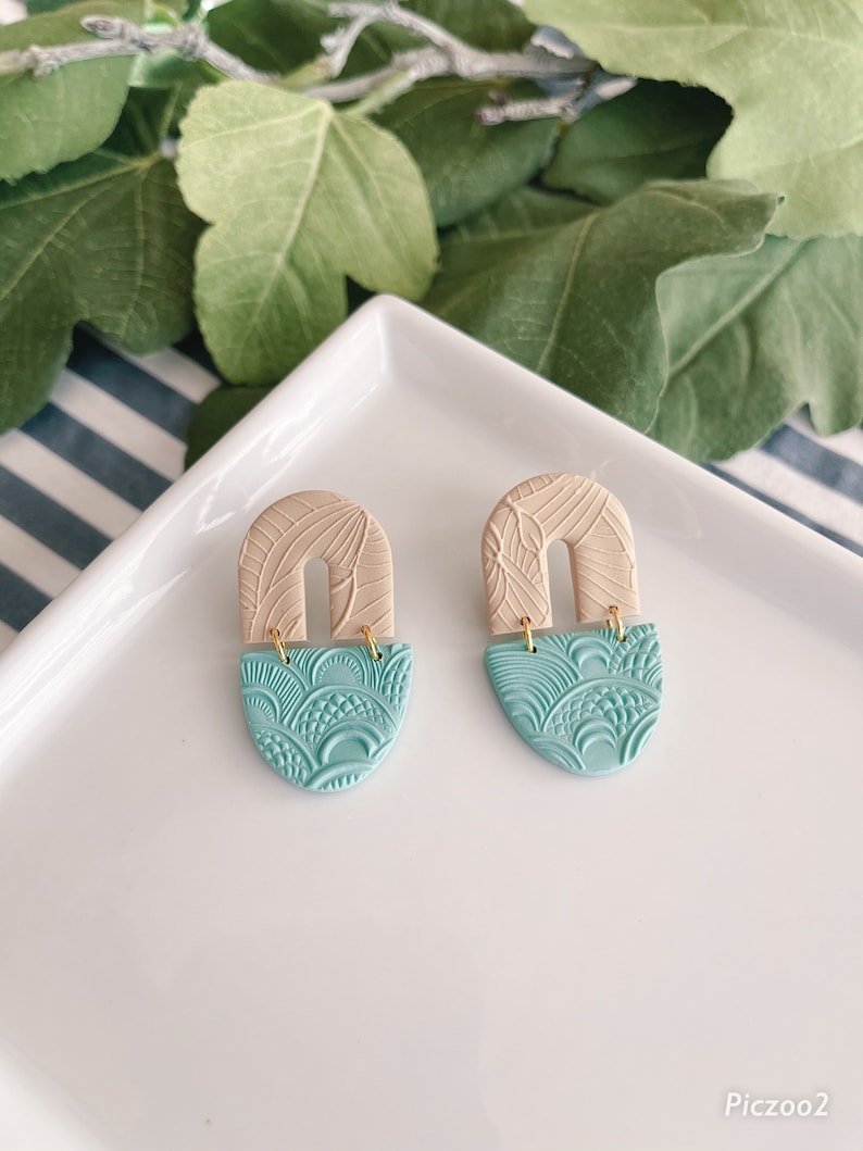 Polymer clay earringsHandmade earrings Colorful earringsGeometricDanglesAztecOrganicTexturedJA30