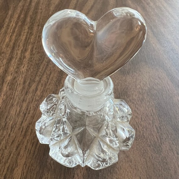 Vintage Cut Glass Crystal Perfume Bottle with Hea… - image 2