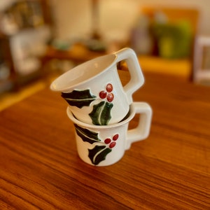 Vintage Pottery Holly Berry Christmas Punch Mugs by Kay Finch | Kay Finch California | Rare Kay Finch Pottery | Kay Finch Christmas