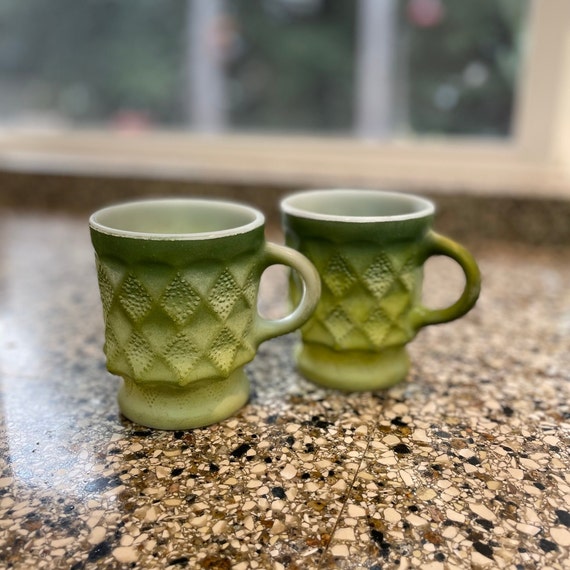 Set of 2 Fire King Milk Glass Kimberly Mugs by Anchor Hocking