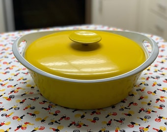 Yellow Enamel Michael Lax Dutch Oven Casserole with Lid by Copco | 7 Quart Dutch Oven | Yellow Copco | Vintage Copco | Casserole with Lid