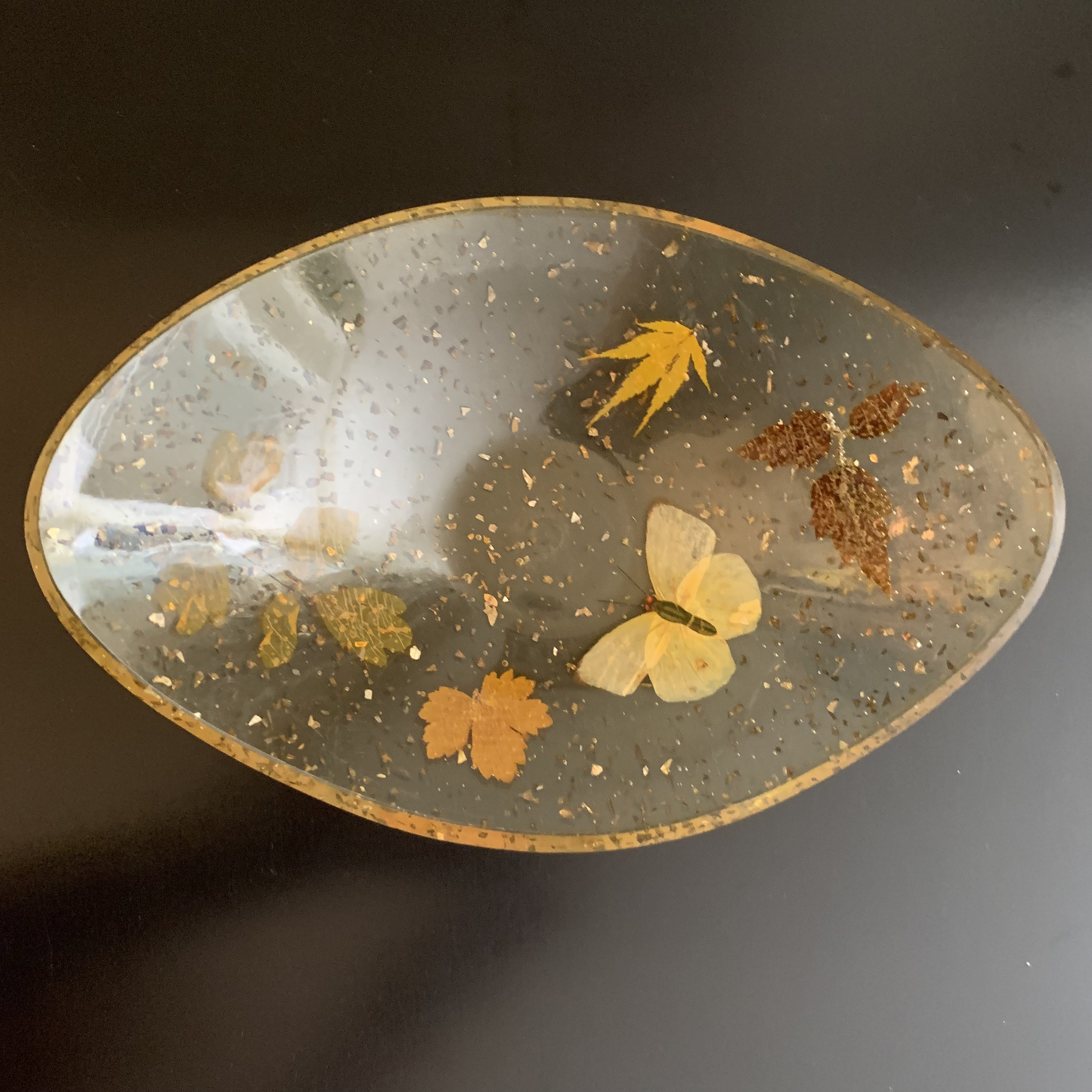 Mid Century Handcrafted Acrylic Resin Oval Bowl With Pressed