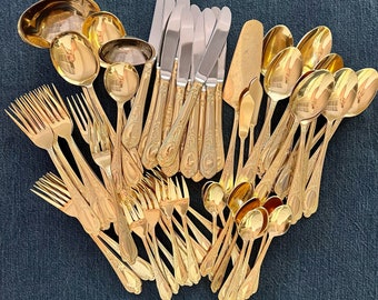 Your Choice Vintage Sets of 24k Gold-Plated Flatware by Solinger Bestecke West Germany | SBS Bestecke 24k Gold-Plated Flatware | Gold Wien