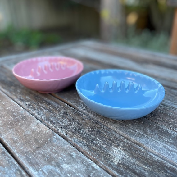 Mid Century Pink or Baby Blue Melamine Round Divided Ashtray by