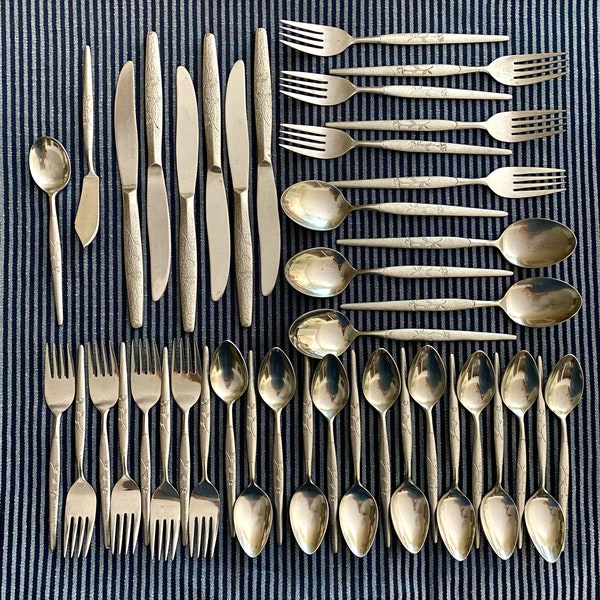 Sets of Fleur Stainless Steel Silverware by Nasco Japan | Sold Separately | Replacement Silverware | Fork | Spoon | Knife | Butter | Sugar
