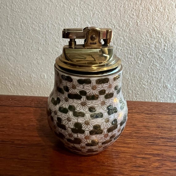 Vintage Japanese Porcelain White, Green Gold Cigarette Table