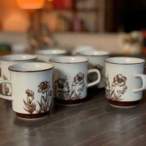 Set of 4 Indian Summer Pattern Sango Stoneware Mugs by Design Four Made in Japan | Flower Mugs | Mid Century Floral Coffee Mugs | MCM Coffee
