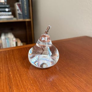Crystal Glass Pear Signed Hand Cooler by Steuben | Vintage Glass Art | Steuben Glass Pear Paperweight | Made in USA | Glass Fruit Collector