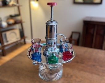 Merry-Go-Round Revolving Bar with 6 Shot Glasses | Non-Working | Liquor Dispenser | Shot Dispenser | Liquor Turntable | Vintage Shot Bar