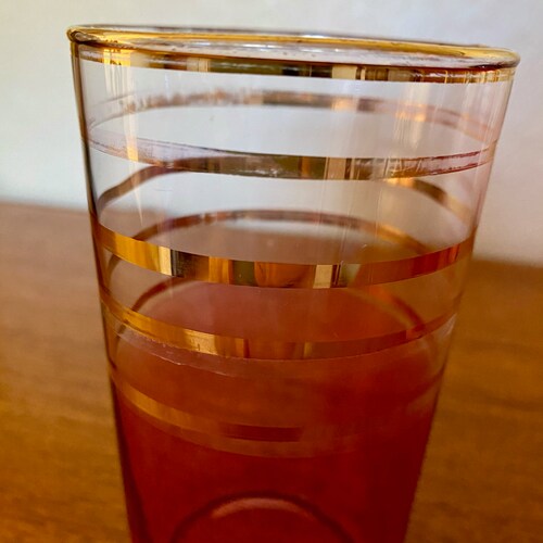 Set of 6 Mid-Century Modern Pink and Gold Stripe Collins Glasses | Vintage Pink Drinking Glass | Retro Bar | Vintage Bar | Barbie for Scale shops