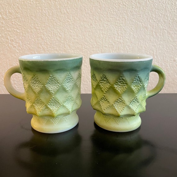 Set of 2 Fire King Milk Glass Kimberly Mugs by Anchor Hocking