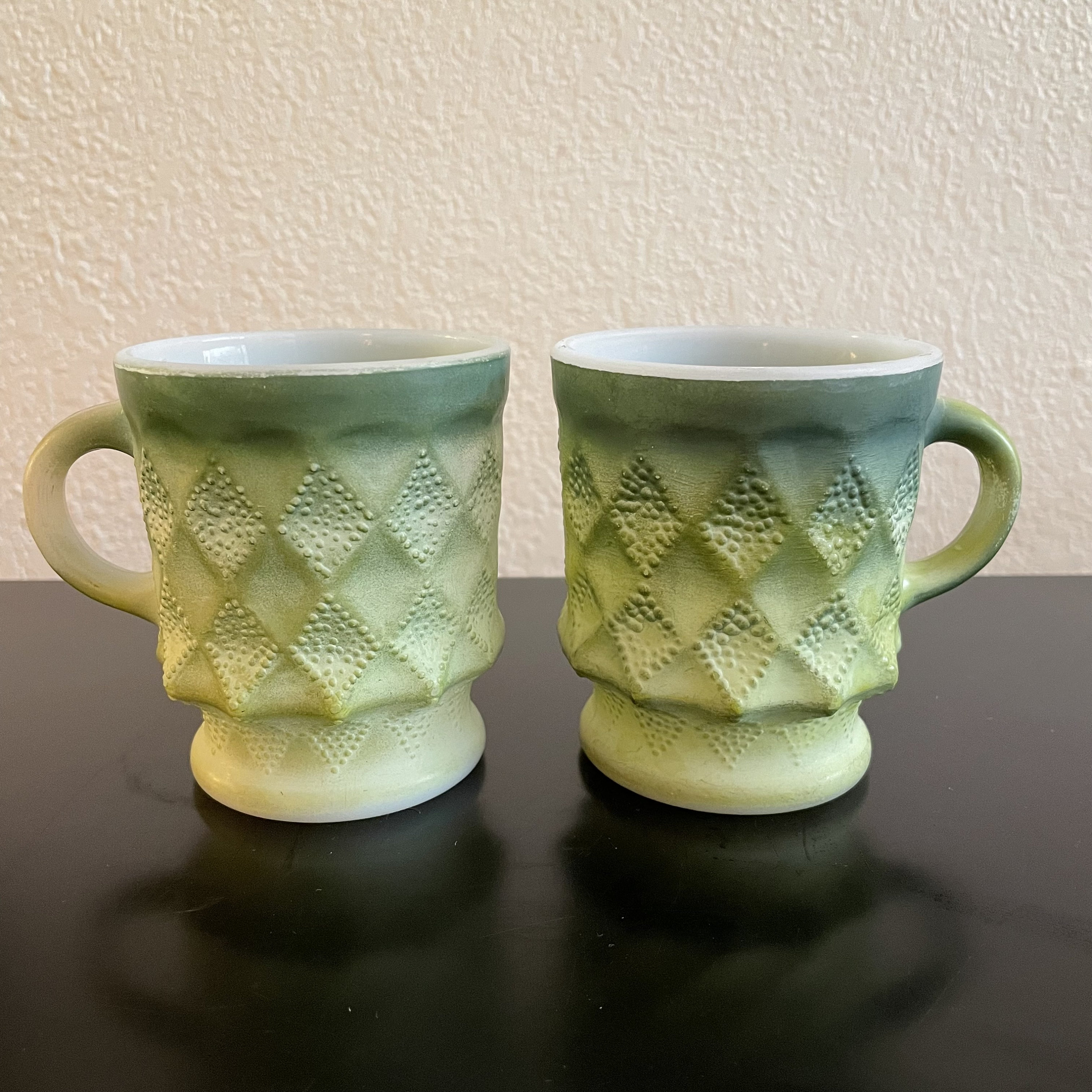 Set of 2 Fire King Milk Glass Kimberly Mugs by Anchor Hocking