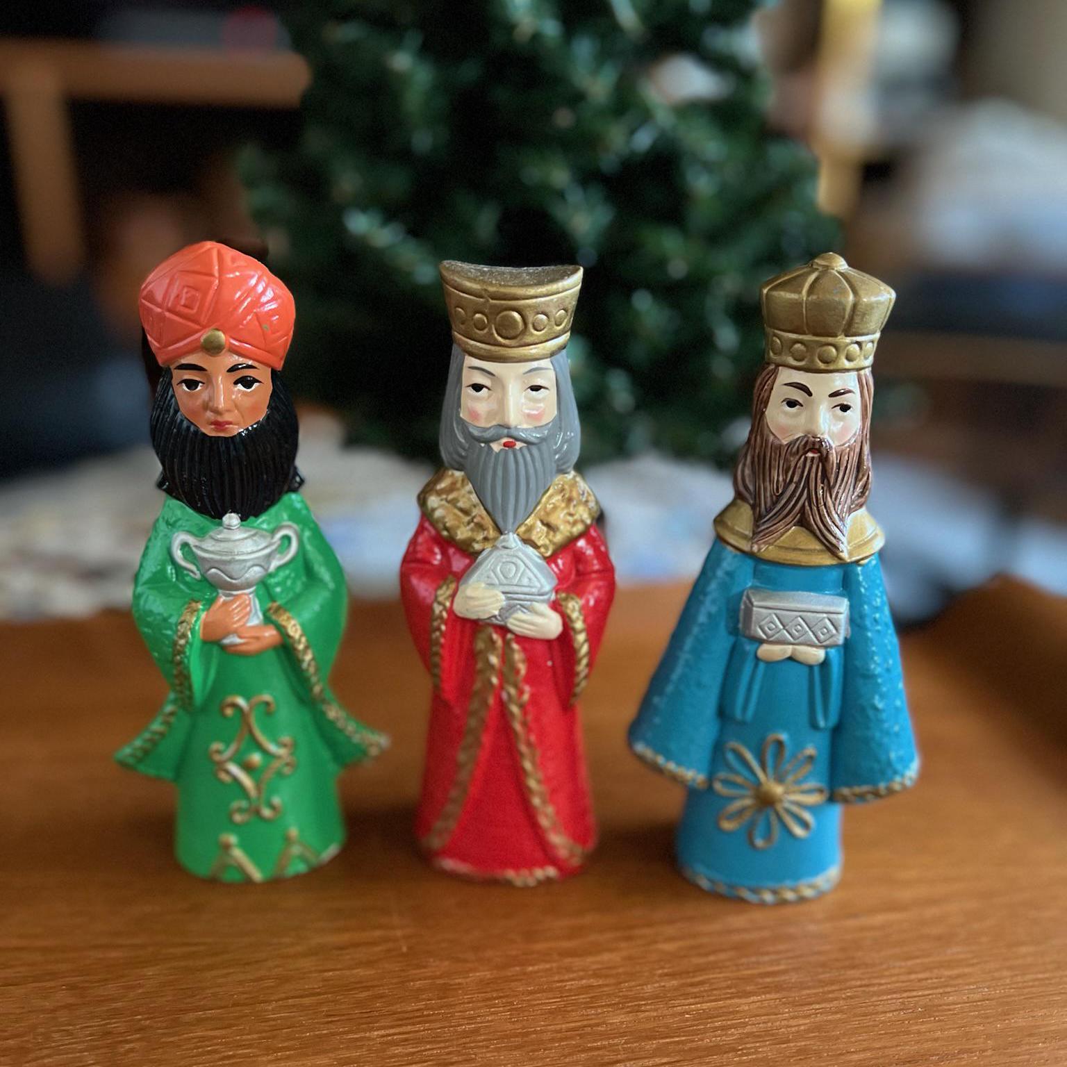 Set of 3 Vintage Paper Mache Wise Men Figures by Around the World