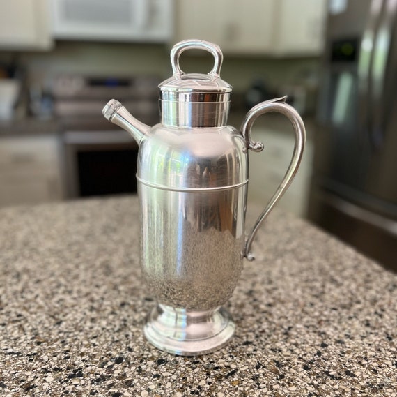 Prohibition Era Silver Plate on Brass Footed Cocktail Shaker by