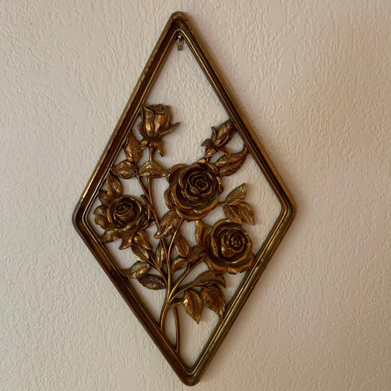 Pair of Gold Flower Wall Hangings by Syroco Ornamental Co. Etsy