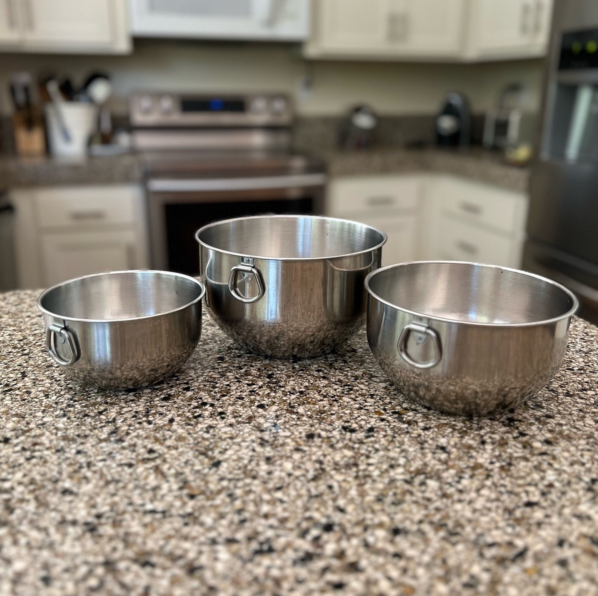 Set of 3 Double-ring Grip Stainless Steel Nesting Mixing Bowls by Farberware  Farberware Bowls Stainless Mixing Bowls Vintage Baking 