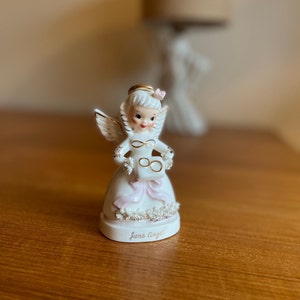 June Birthday Golden Rings Angel Figurine by Napco | June Angel | Napco A1366 Angel | Napco Angel Figurine | Napco Spaghetti Trim June Angel