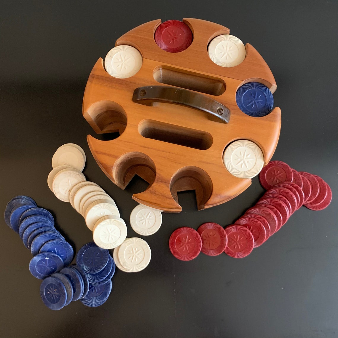Vintage Solid Wood Poker Chip Carousel and 2 Deck Card Holder Etsy