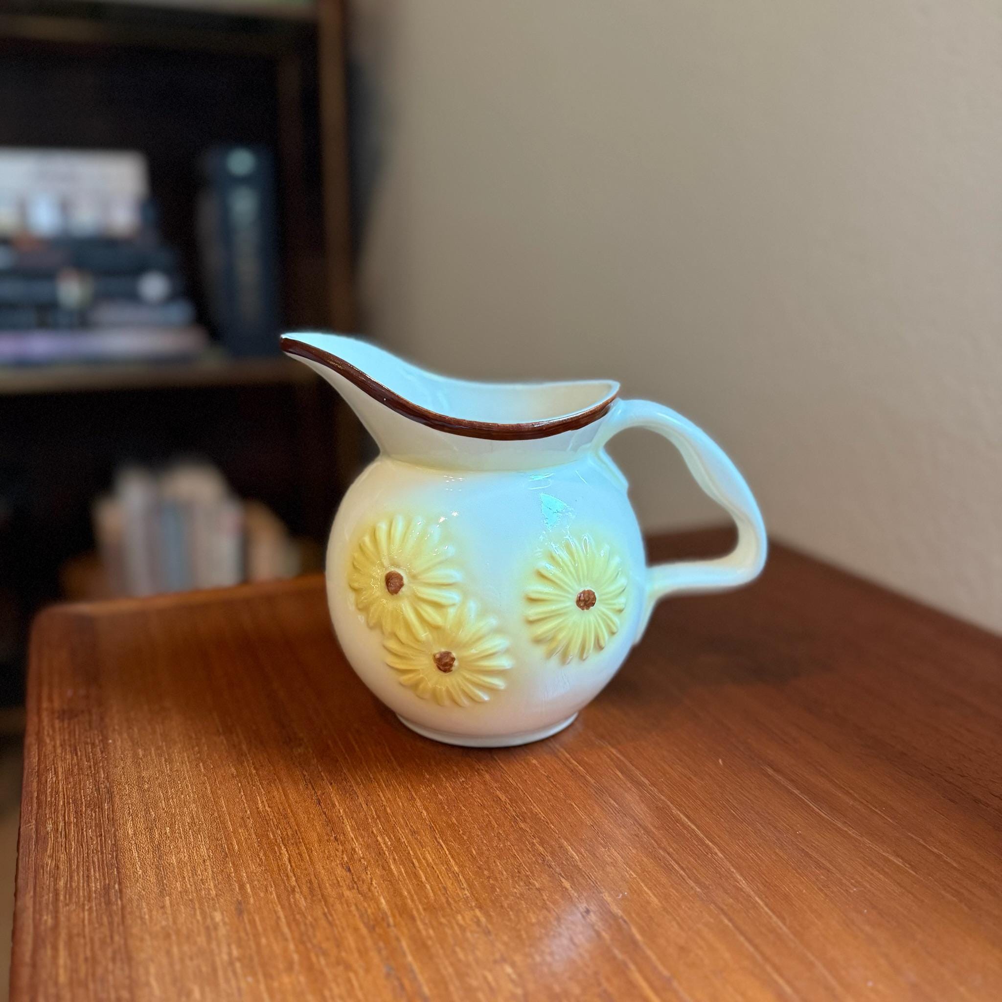 Vintage Sunflower Daisy No 46 Pitcher With Handle by Hull Pottery