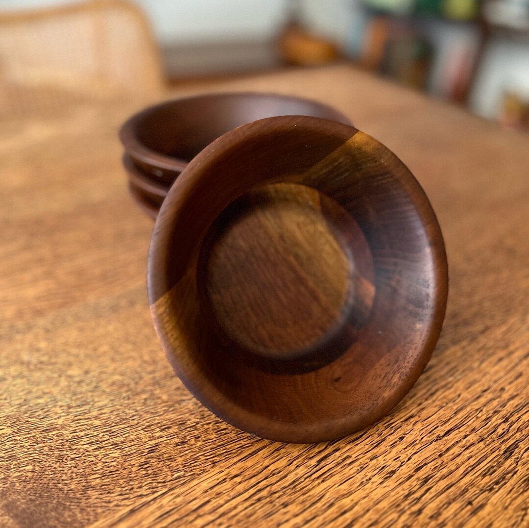 Set of 4 Mid Century Modern Walnut Salad Bowls by Vermillion Inc. Vintage Kitchen Walnut Wood