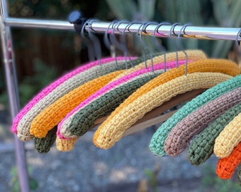 Set of 5 Vintage Boho Color Palette Hand Crocheted Clothes Hangers | Vintage Pant Hangers | Made by Grandma | Vintage Crochet Clothes Hanger