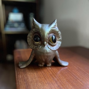 Wide Eyed Owl Figurine by Freeman McFarlin | Mid-Century California Pottery Owl | Vintage Gold Pottery | Other Owls Available at 19Thrifty