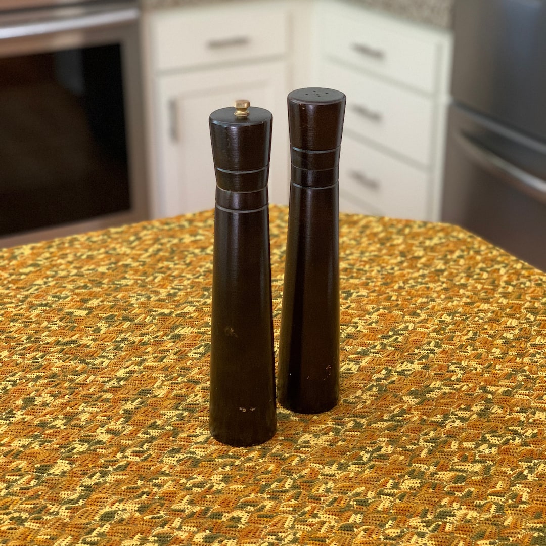 Set of Midcentury Solid Wood Pepper Mill Salt Shaker Made in Japan Wood