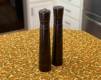 Set of MidCentury Solid Wood Pepper Mill Salt Shaker Made in Japan | Wood Peppermill | Wood Salt Shaker | Vintage Pepper Grinder Salt Shaker