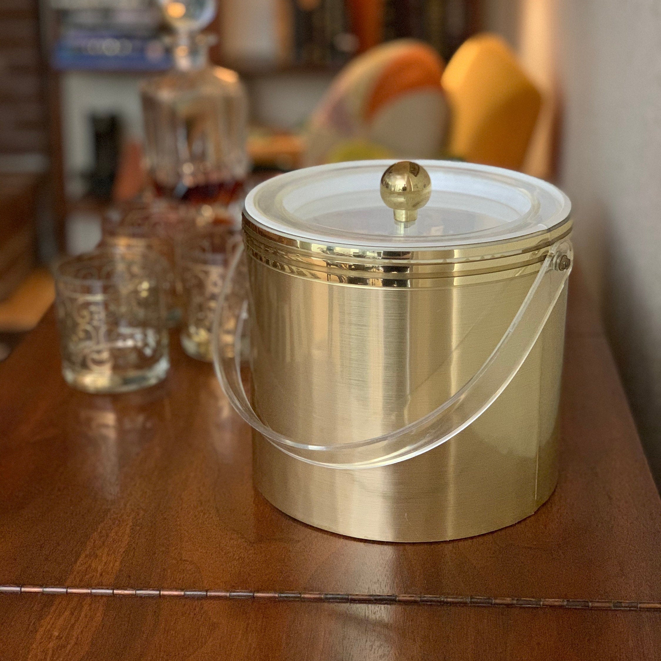 Vintage Lucite and Gold Ice Bucket by Briard Gold Etsy