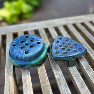 Your Choice of Blue Glaze Pottery Flower Frogs | Fulper Flower Frog | Haeger Flower Frog | Vintage Floral Design | Pottery Flower Frogs