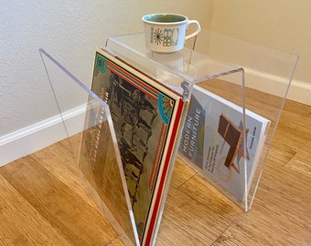Vintage Mid Century Modern Clear Bent Lucite Magazine Rack Vintage Mid Century Modern Clear Bent Lucite Magazine Rack