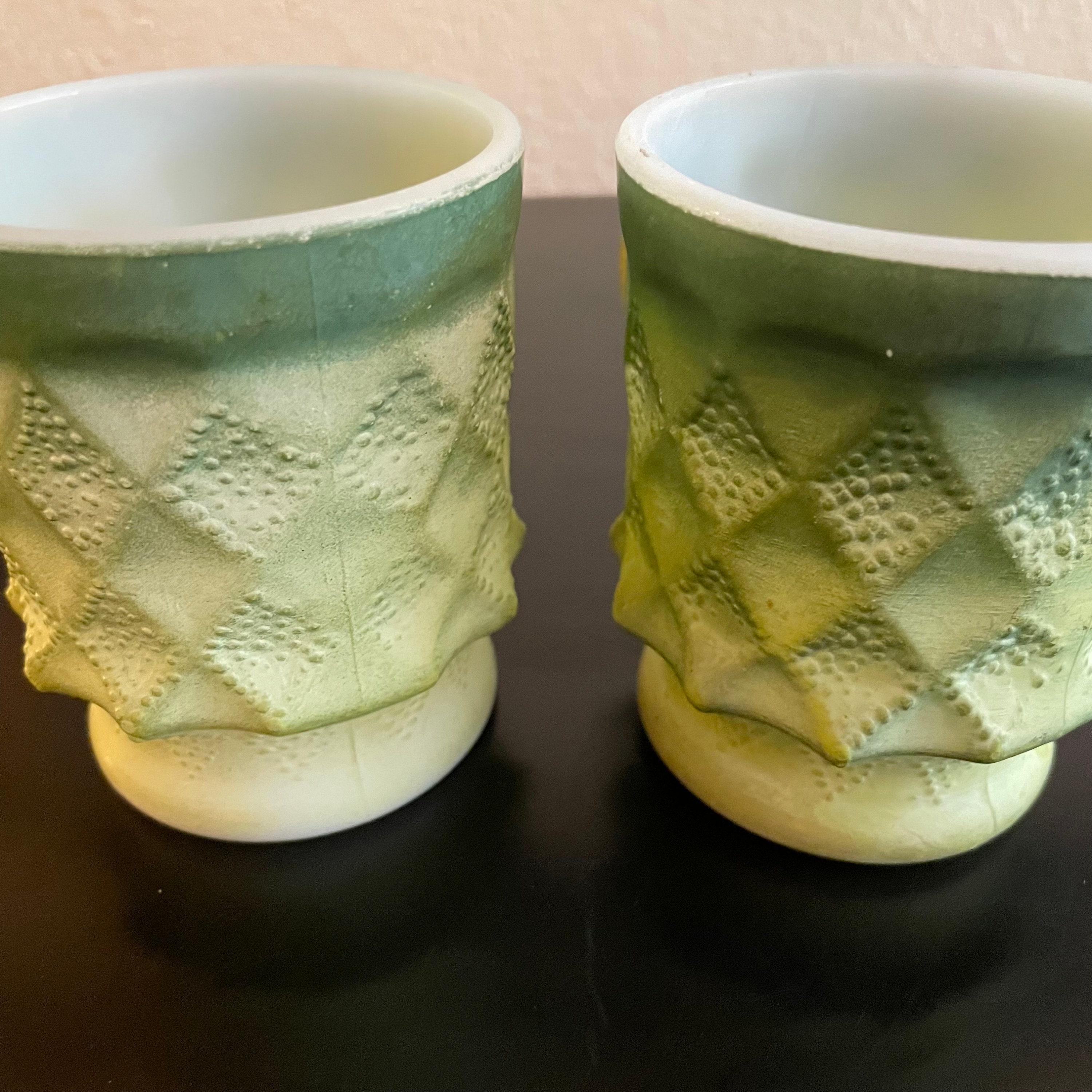 Set of 2 Fire King Milk Glass Kimberly Mugs by Anchor Hocking